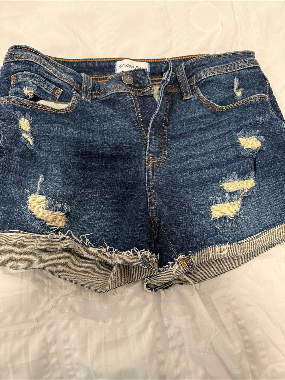Frayed Hem Distressed Blue Denim Women’s Shorts